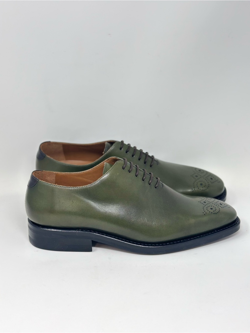 Dapperfam Men's Olive Green Leather Oxford Shoes Size 10.5 Lace up - Picture 13 of 13
